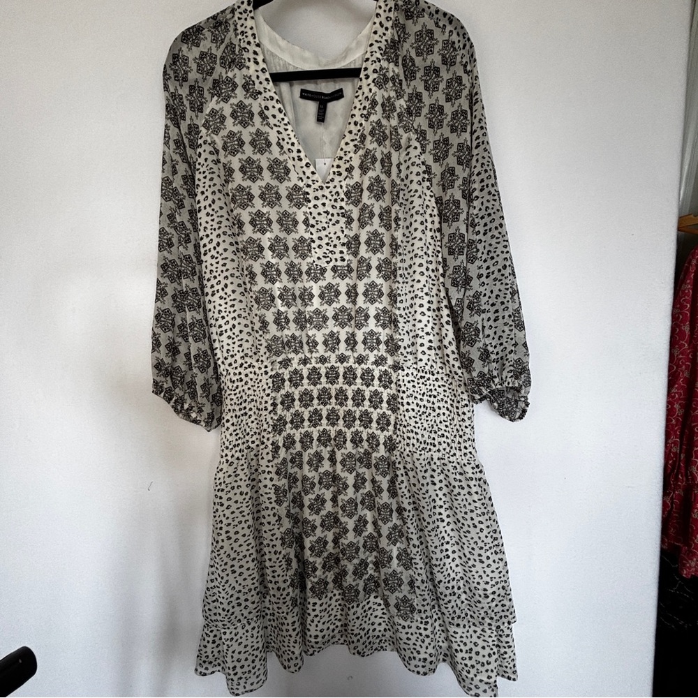 White House Black Market Cream and Black Printed Dress XL - Picture 3 of 11